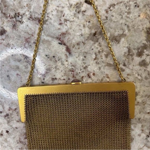 Vintage Whiting & Davis Gold Mesh Black Enamel Evening Handbag - Picture 3 of 4